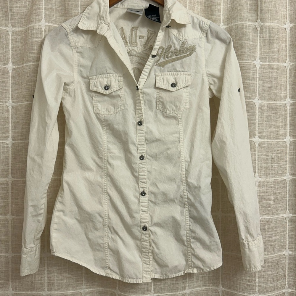 Harley-Davidson Cream Button-Up Shirt XS